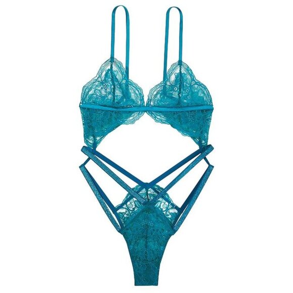 Victoria's Secret Other - New! Victoria’s Secret Very Sexy Blue Lace Triangle Shine Strap Teddy 4302
